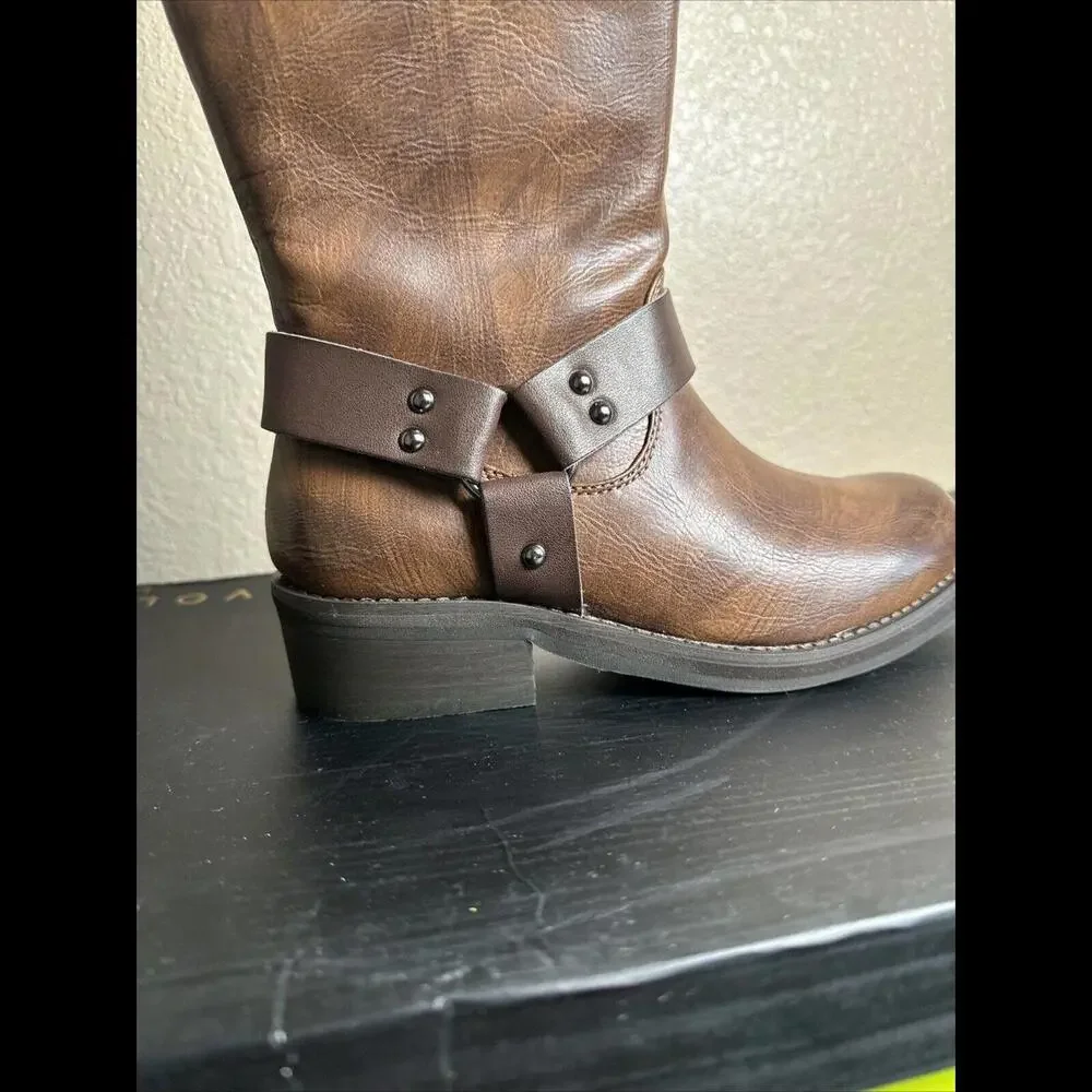 Very Volatile Meridee Brown Faux Leather‎ Woman Boot size. 6 inner half zipper